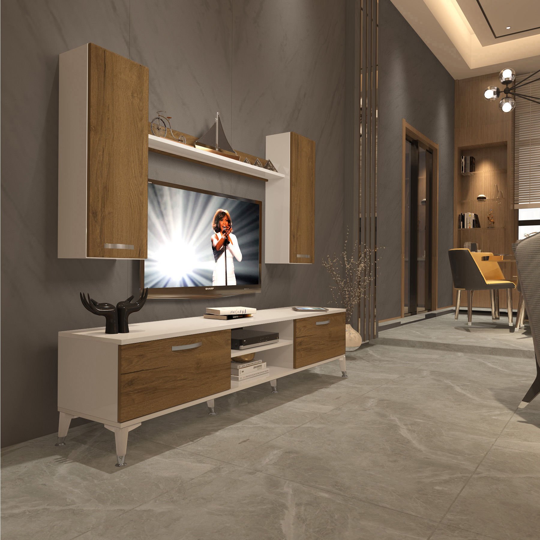 Decoraktiv Eko 7 Mdf Dvd Silver Tv Ünitesi Tv Sehpası Beyaz - Pera