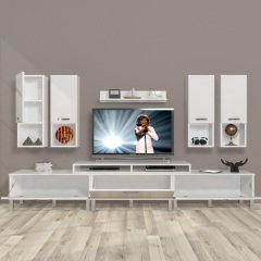 Decoraktiv Ekoflex 8DA Mdf Krom Ayaklı Tv Ünitesi Tv Sehpası Parlak Beyaz