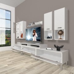 Decoraktiv Ekoflex 8DA Mdf Krom Ayaklı Tv Ünitesi Tv Sehpası Parlak Beyaz