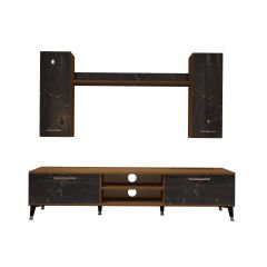 Decoraktiv Eko 7 Mdf Dvd Silver Tv Ünitesi Tv Sehpası Ceviz - Siyah Mermer