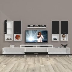 Decoraktiv Ekoflex 8DA Mdf Krom Ayaklı Tv Ünitesi Tv Sehpası Beyaz - Siyah