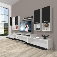 Decoraktiv Ekoflex 8DA Mdf Krom Ayaklı Tv Ünitesi Tv Sehpası Beyaz - Siyah