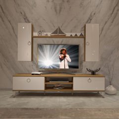 Decoraktiv Eko 7 Mdf Dvd Gold Tv Ünitesi Tv Sehpası Pera - Beyaz