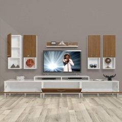 Decoraktiv Ekoflex 8DA Mdf Krom Ayaklı Tv Ünitesi Tv Sehpası Beyaz - Ceviz