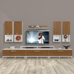 Decoraktiv Ekoflex 8DA Mdf Krom Ayaklı Tv Ünitesi Tv Sehpası Beyaz - Ceviz