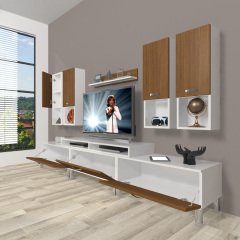 Decoraktiv Ekoflex 8DA Mdf Krom Ayaklı Tv Ünitesi Tv Sehpası Beyaz - Ceviz