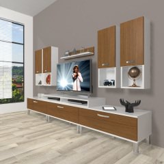 Decoraktiv Ekoflex 8DA Mdf Krom Ayaklı Tv Ünitesi Tv Sehpası Beyaz - Ceviz