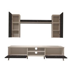 Decoraktiv Eko 7 Mdf Dvd Gold Tv Ünitesi Tv Sehpası Beyaz - Siyah Mermer