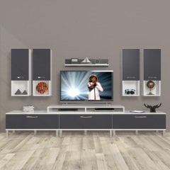 Decoraktiv Ekoflex 8DA Mdf Krom Ayaklı Tv Ünitesi Tv Sehpası Beyaz - Antrasit