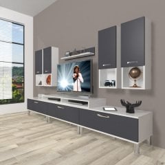 Decoraktiv Ekoflex 8DA Mdf Krom Ayaklı Tv Ünitesi Tv Sehpası Beyaz - Antrasit