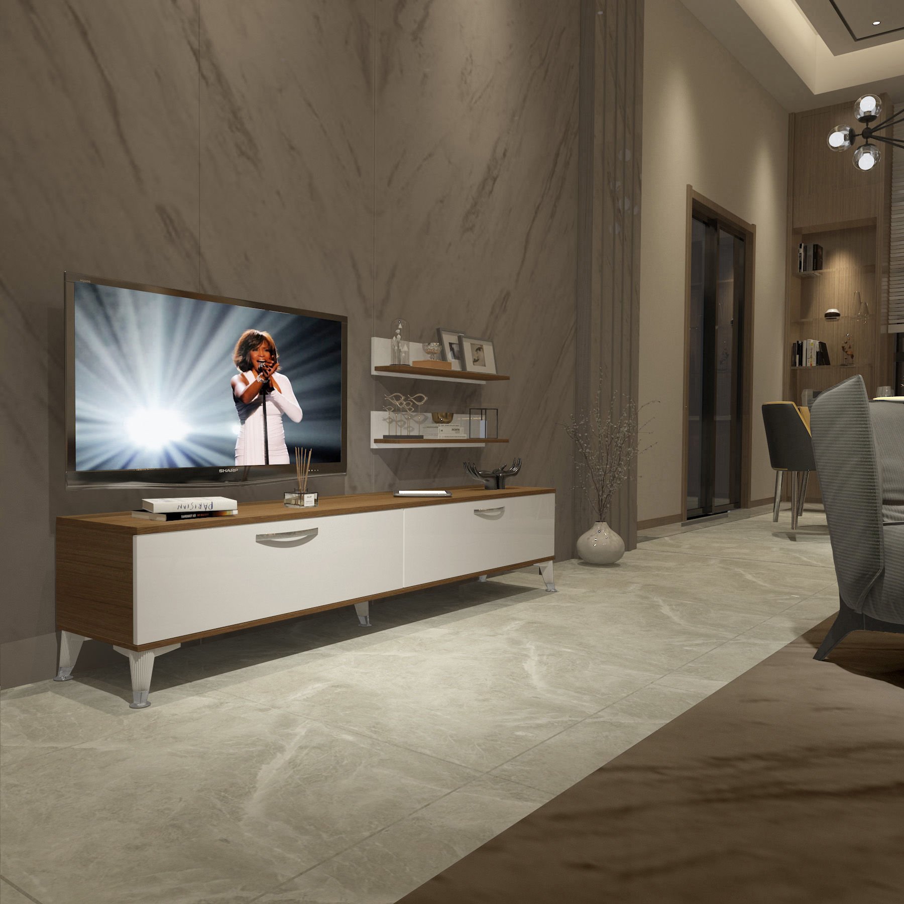 Decoraktiv Eko 4 Slm Std Silver Tv Ünitesi Tv Sehpası Ceviz - Beyaz