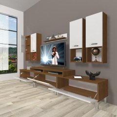 Decoraktiv Ekoflex 8DA Mdf Krom Ayaklı Tv Ünitesi Tv Sehpası Ceviz - Beyaz