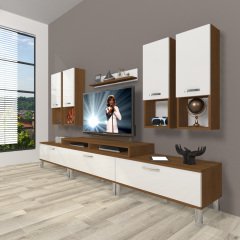 Decoraktiv Ekoflex 8DA Mdf Krom Ayaklı Tv Ünitesi Tv Sehpası Ceviz - Beyaz