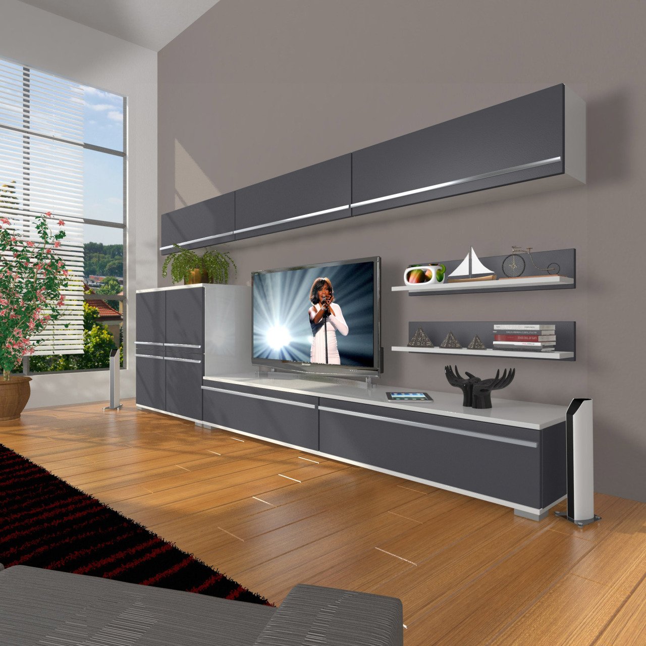Decoraktiv Eko 8 Mdf Std Tv Ünitesi Tv Sehpası Beyaz - Antrasit