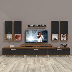 Decoraktiv Ekoflex 8DA Mdf Krom Ayaklı Tv Ünitesi Tv Sehpası Ceviz - Siyah