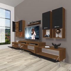 Decoraktiv Ekoflex 8DA Mdf Krom Ayaklı Tv Ünitesi Tv Sehpası Ceviz - Siyah