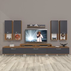 Decoraktiv Ekoflex 8DA Mdf Krom Ayaklı Tv Ünitesi Tv Sehpası Ceviz - Antrasit