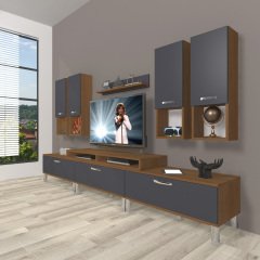 Decoraktiv Ekoflex 8DA Mdf Krom Ayaklı Tv Ünitesi Tv Sehpası Ceviz - Antrasit