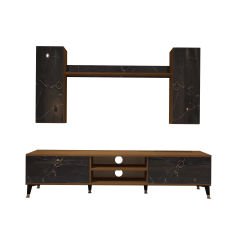 Decoraktiv Eko 7 Mdf Dvd Gold Tv Ünitesi Tv Sehpası Ceviz - Siyah Mermer
