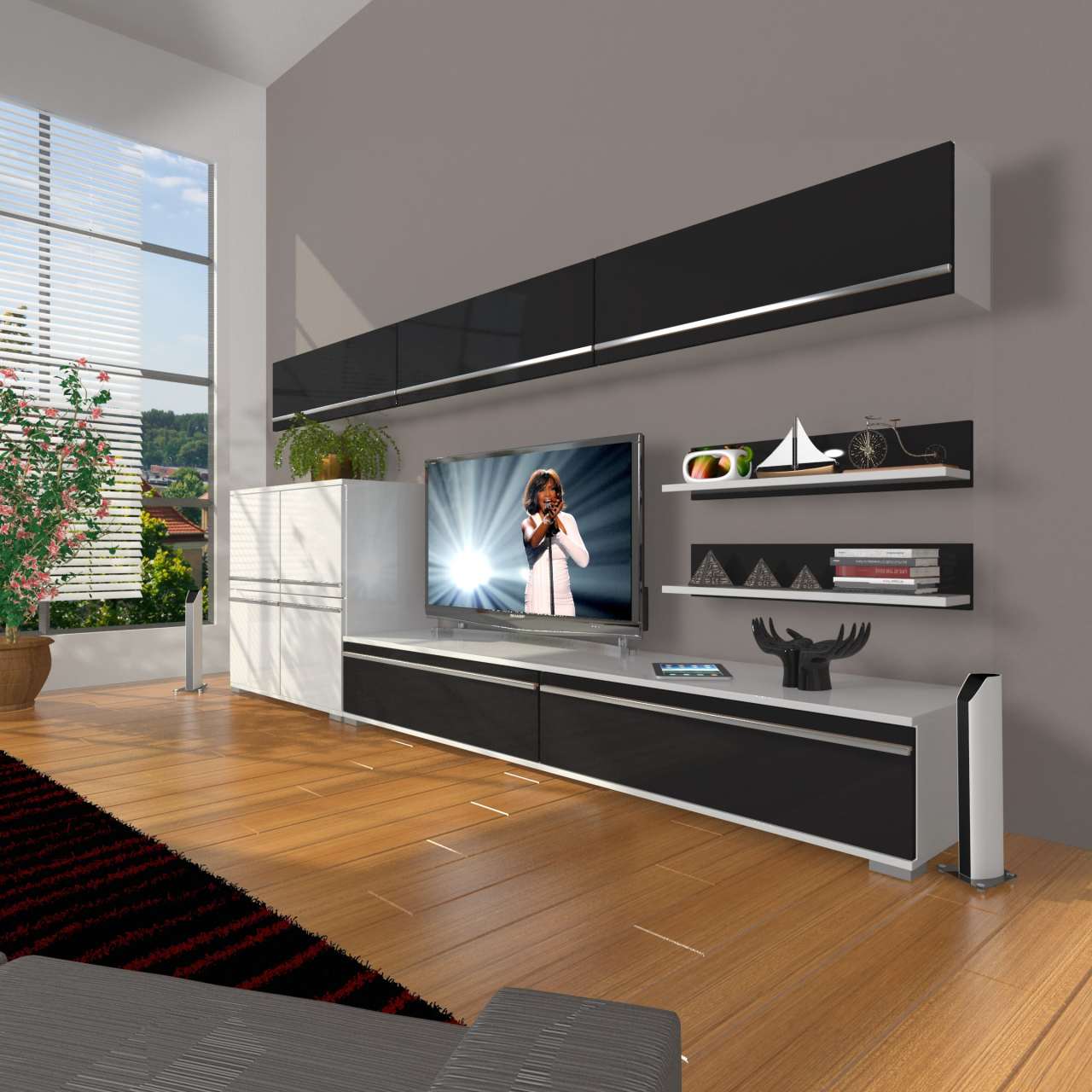 Decoraktiv Eko 8 Mdf Std Tv Ünitesi Tv Sehpası Beyaz - Siyah