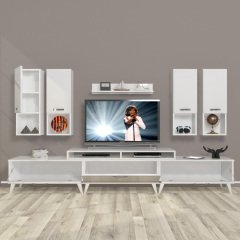 Decoraktiv Ekoflex 8DA Mdf Retro Tv Ünitesi Tv Sehpası Parlak Beyaz