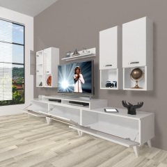 Decoraktiv Ekoflex 8DA Mdf Retro Tv Ünitesi Tv Sehpası Parlak Beyaz