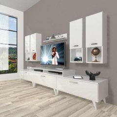 Decoraktiv Ekoflex 8DA Mdf Retro Tv Ünitesi Tv Sehpası Parlak Beyaz