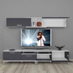 Decoraktiv Eko 5220 Mdf Krom Ayaklı Tv Ünitesi Tv Sehpası Beyaz - Antrasit