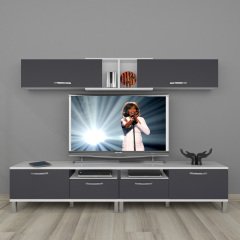 Decoraktiv Eko 5220 Mdf Krom Ayaklı Tv Ünitesi Tv Sehpası Beyaz - Antrasit
