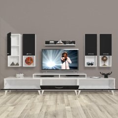 Decoraktiv Ekoflex 8DA Mdf Retro Tv Ünitesi Tv Sehpası Beyaz - Siyah