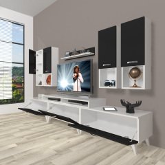 Decoraktiv Ekoflex 8DA Mdf Retro Tv Ünitesi Tv Sehpası Beyaz - Siyah