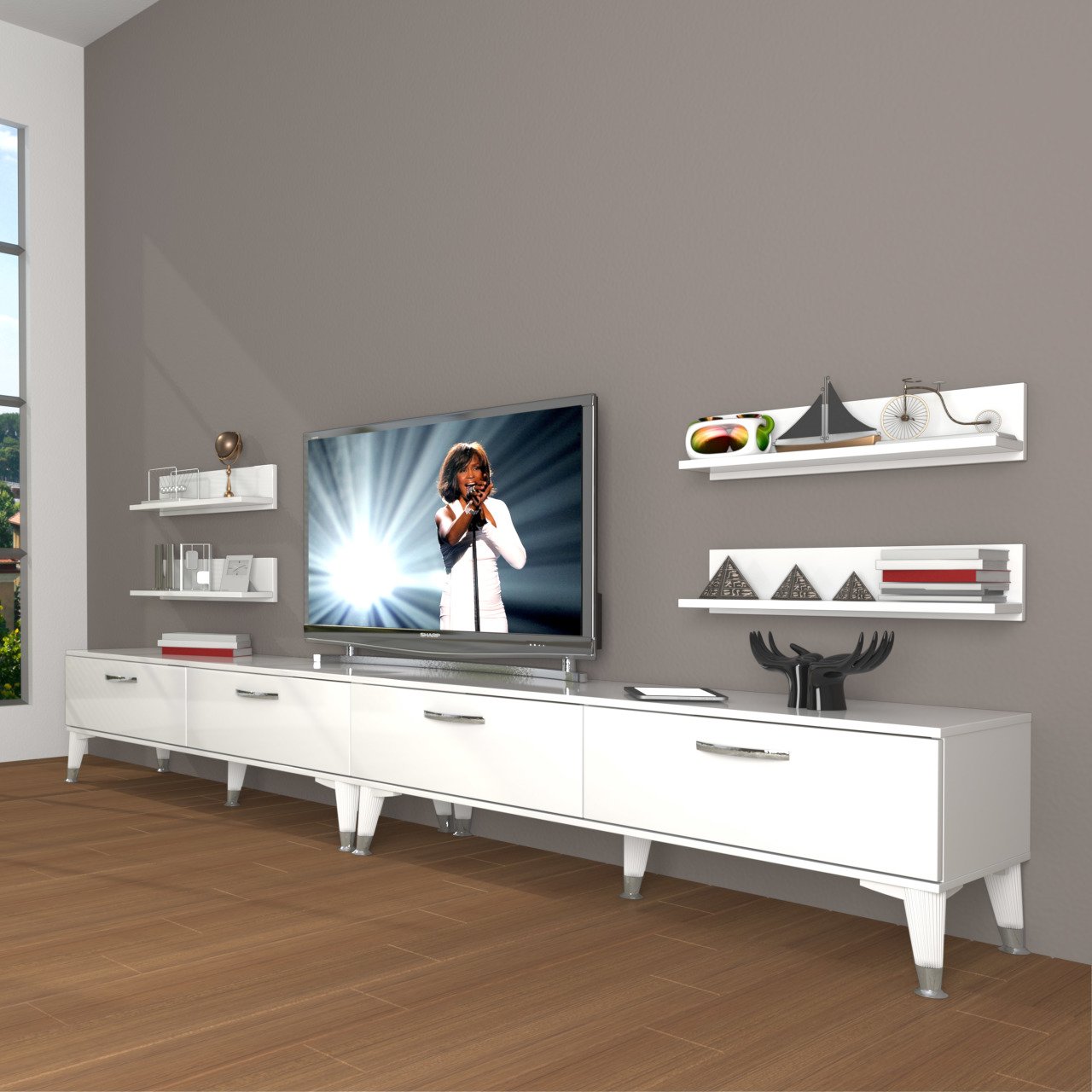 Decoraktiv Eko 360R Slm Silver Tv Ünitesi Tv Sehpası Parlak Beyaz