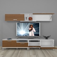 Decoraktiv Eko 5220 Mdf Krom Ayaklı Tv Ünitesi Tv Sehpası Beyaz - Ceviz