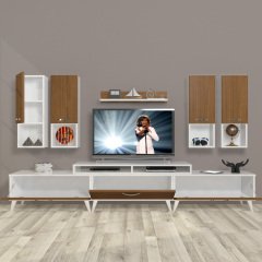 Decoraktiv Ekoflex 8DA Mdf Retro Tv Ünitesi Tv Sehpası Beyaz - Ceviz
