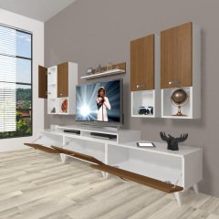 Decoraktiv Ekoflex 8DA Mdf Retro Tv Ünitesi Tv Sehpası Beyaz - Ceviz