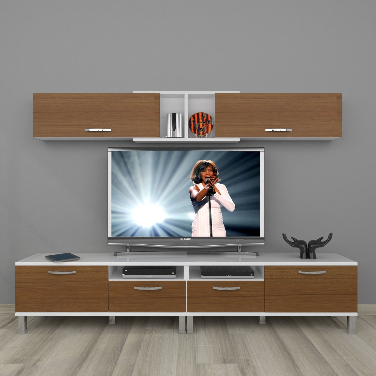 Decoraktiv Eko 5220 Mdf Krom Ayaklı Tv Ünitesi Tv Sehpası Beyaz - Ceviz