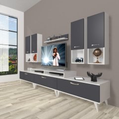 Decoraktiv Ekoflex 8DA Mdf Retro Tv Ünitesi Tv Sehpası Beyaz - Antrasit