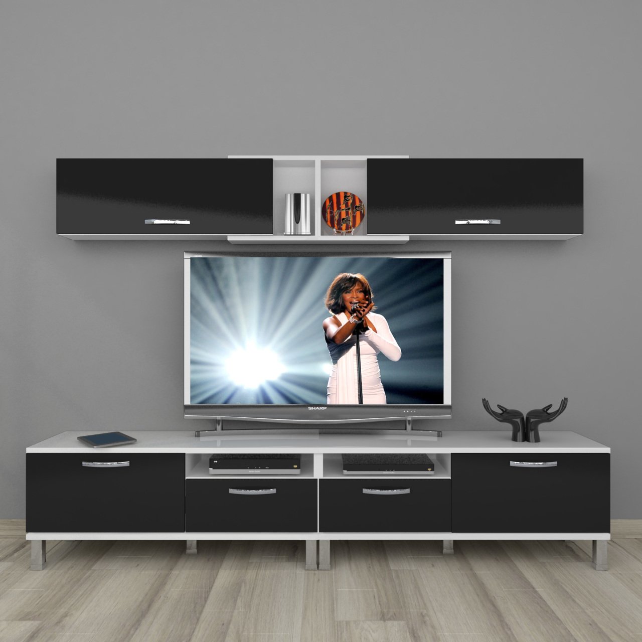 Decoraktiv Eko 5220 Mdf Krom Ayaklı Tv Ünitesi Tv Sehpası Beyaz - Siyah