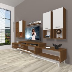 Decoraktiv Ekoflex 8DA Mdf Retro Tv Ünitesi Tv Sehpası Ceviz - Beyaz