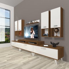 Decoraktiv Ekoflex 8DA Mdf Retro Tv Ünitesi Tv Sehpası Ceviz - Beyaz