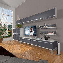 Decoraktiv Eko 8 Mdf Std Krom Ayaklı Tv Ünitesi Tv Sehpası Beyaz - Antrasit