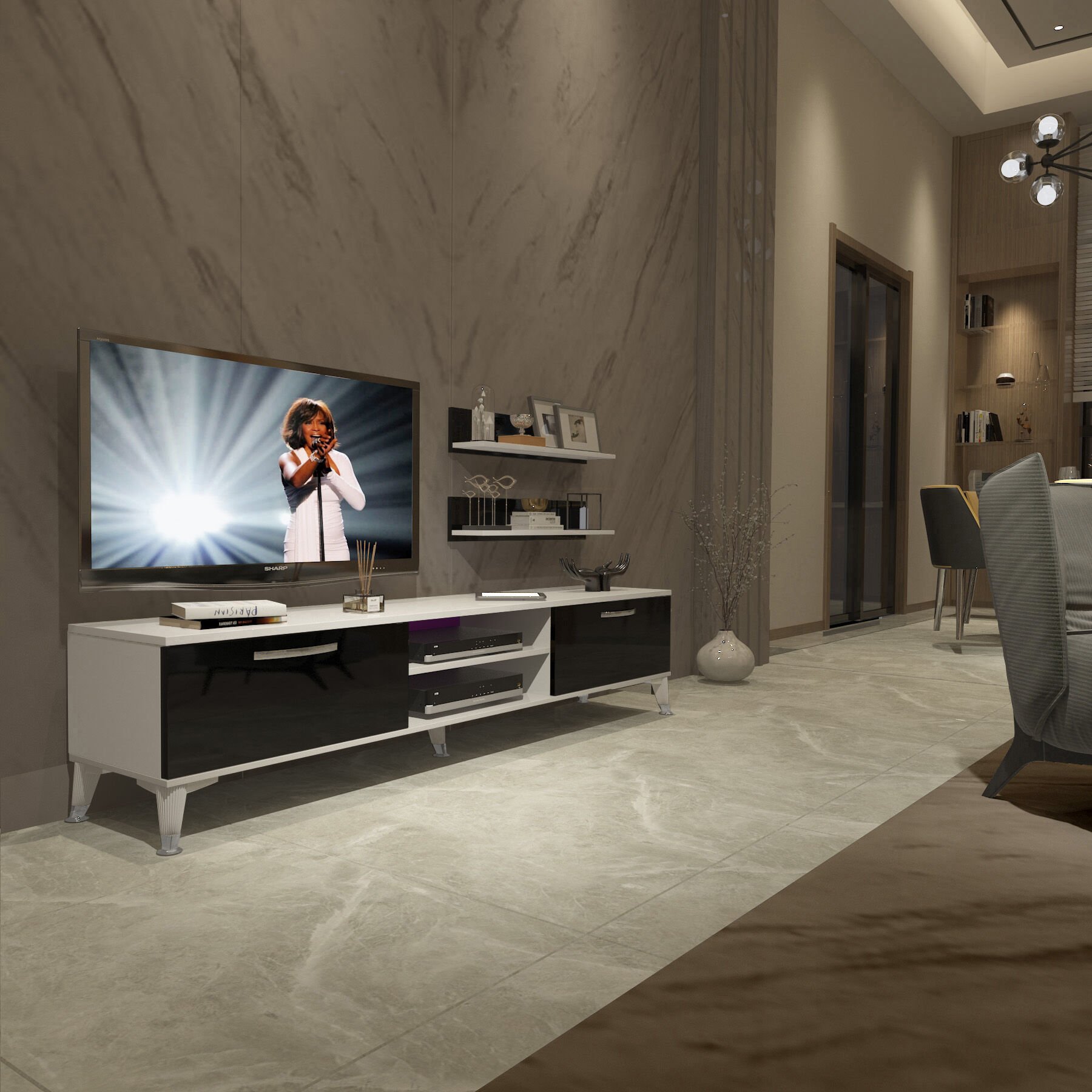 Decoraktiv Eko 4 Slm Dvd Silver Tv Ünitesi Tv Sehpası Beyaz - Siyah