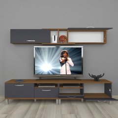 Decoraktiv Eko 5220 Mdf Krom Ayaklı Tv Ünitesi Tv Sehpası Ceviz - Antrasit