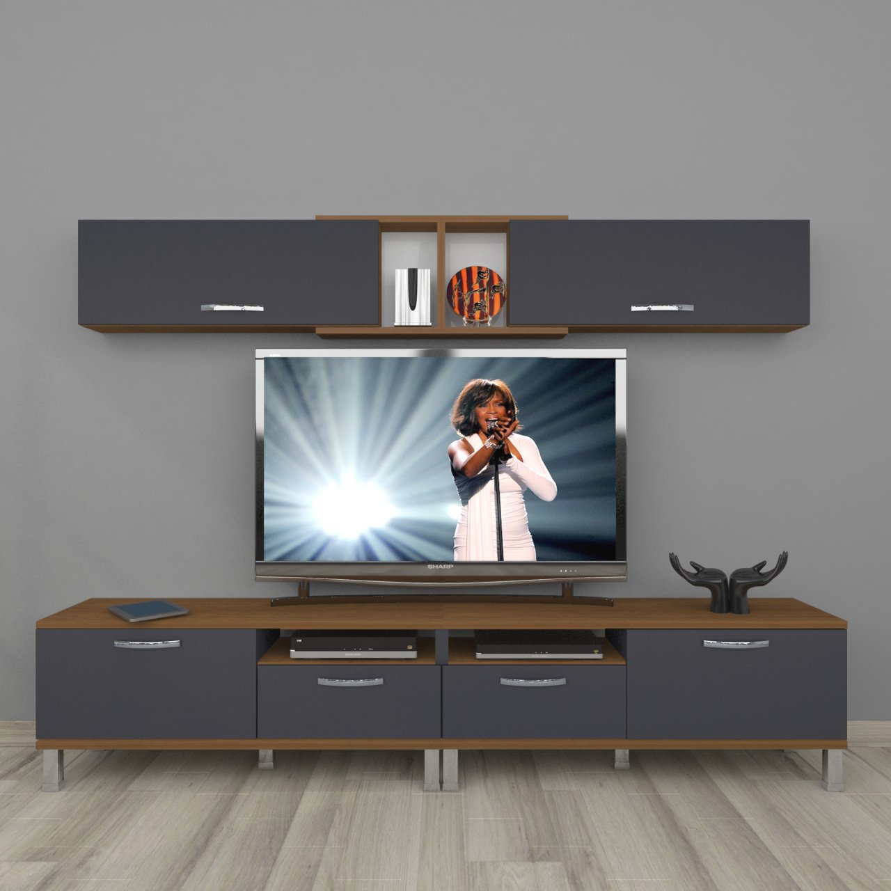 Decoraktiv Eko 5220 Mdf Krom Ayaklı Tv Ünitesi Tv Sehpası Ceviz - Antrasit