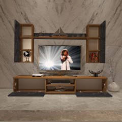 Decoraktiv Eko 5D Mdf Dvd Tv Ünitesi Tv Sehpası Ceviz - Siyah Mermer