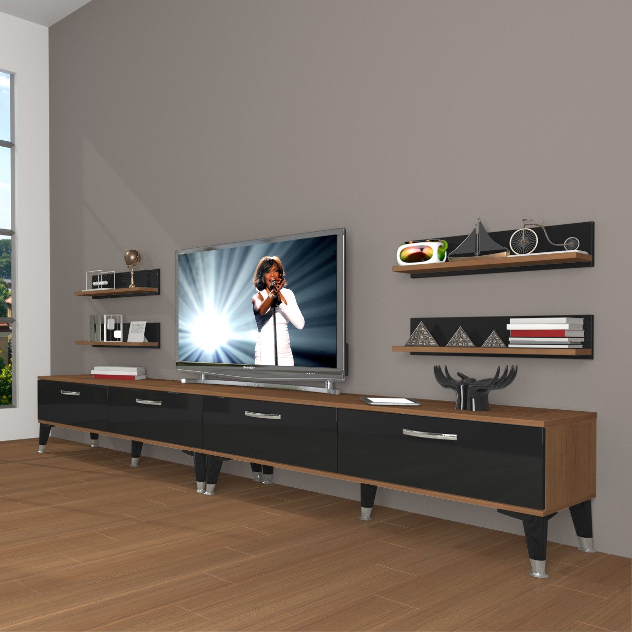 Decoraktiv Eko 360R Slm Silver Tv Ünitesi Tv Sehpası Ceviz - Siyah
