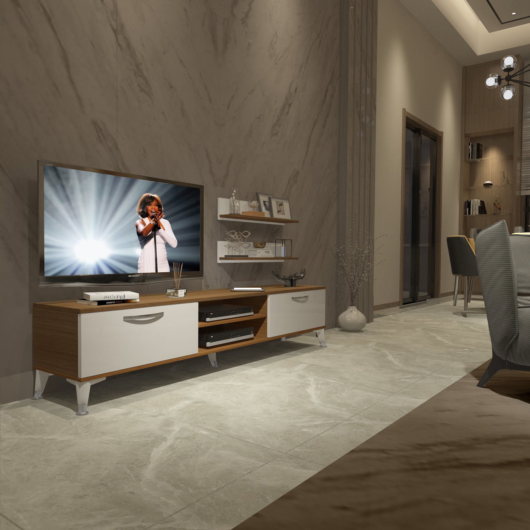 Decoraktiv Eko 4 Slm Dvd Silver Tv Ünitesi Tv Sehpası Ceviz - Beyaz