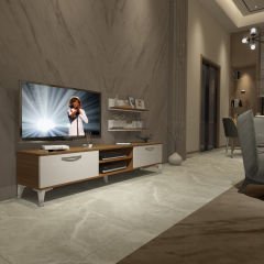 Decoraktiv Eko 4 Slm Dvd Silver Tv Ünitesi Tv Sehpası Ceviz - Beyaz