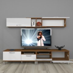 Decoraktiv Eko 5220 Mdf Krom Ayaklı Tv Ünitesi Tv Sehpası Ceviz - Beyaz