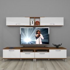 Decoraktiv Eko 5220 Mdf Krom Ayaklı Tv Ünitesi Tv Sehpası Ceviz - Beyaz